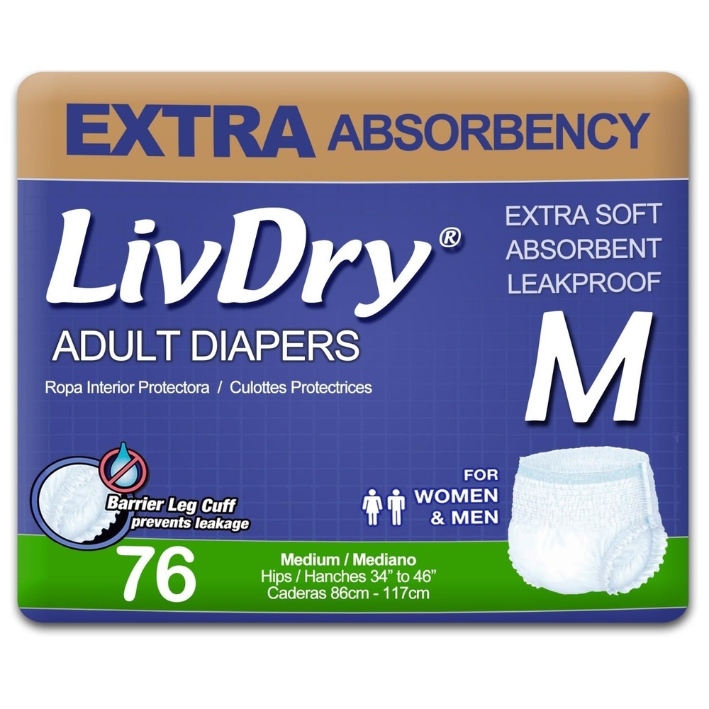 LivDry Unisex Adult Incontinence Underwear 76 Pack Size M Extra Soft Absorbency